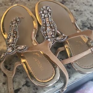 Madeline Gold and Tan Jewel Sandals